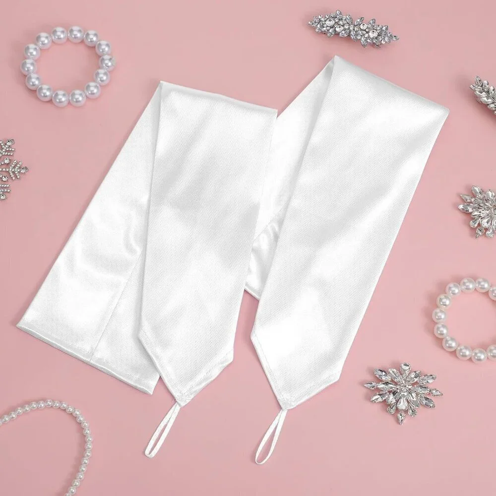 Women's Fingerless White Long Satin Gloves Elbow Length Design Party Prom